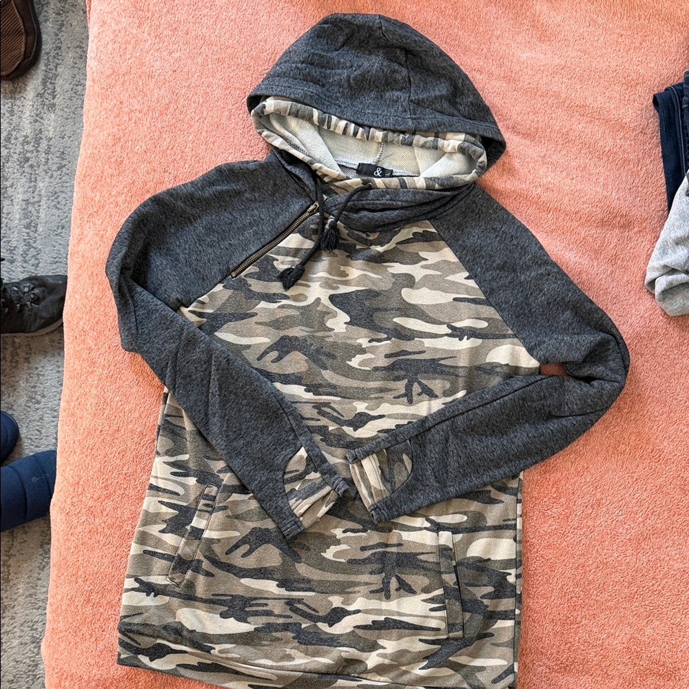 Stylish Camouflage and Charcoal Hoodie for Women